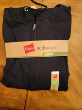 Hanes Mens Size XL EcoSmart Full Zip Hoodie Long Sleeve Solid Black