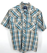 Wrangler Shirt Pearl Snap Western Cowboy Blue Brown Plaid Mens Large