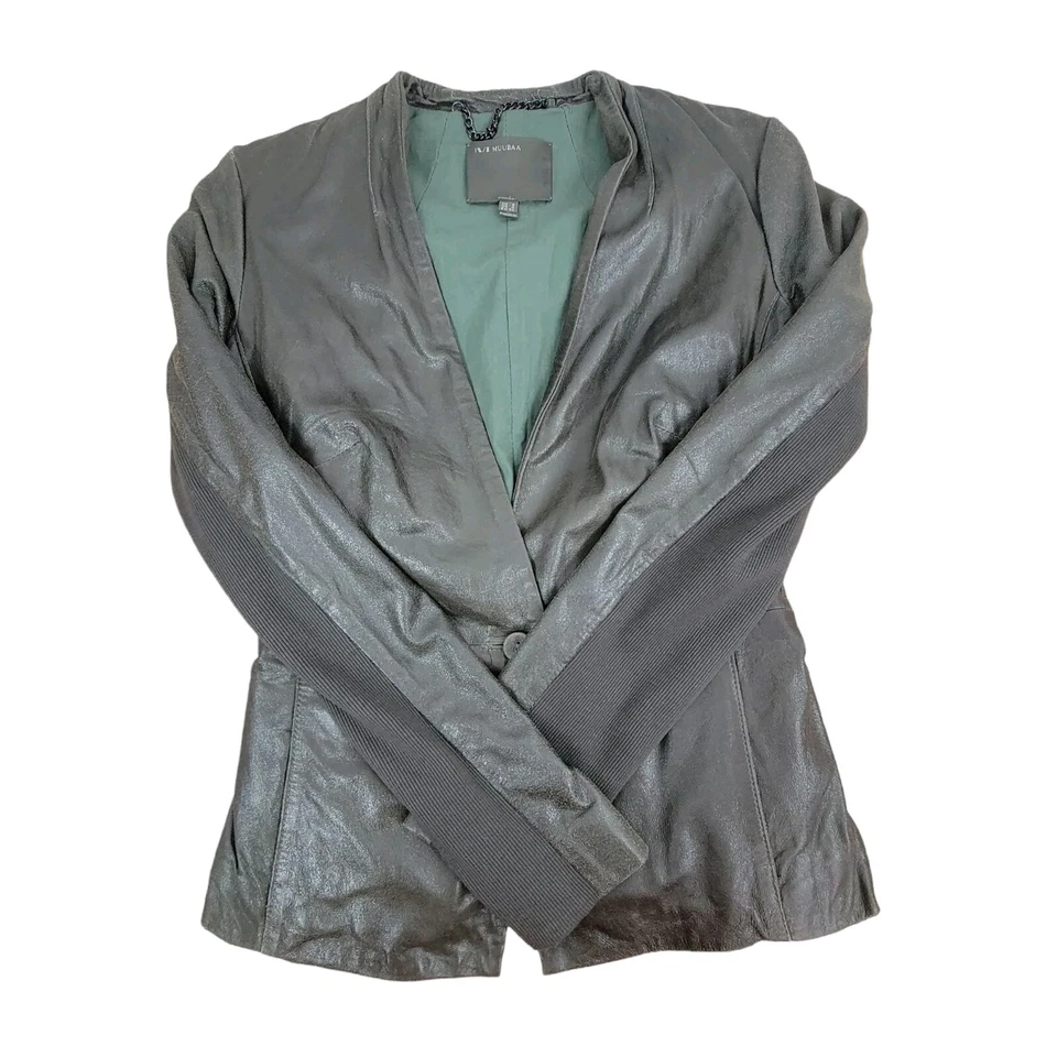 Blazer Traje Chaqueta Gris Blazer Muubaa Shaula Cuero Cabra Piedra Talla 4 EE. UU. Para Mujer Foto 3 de 4