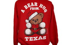 Vintage 90s Made In USA XMas Bear Sweater Bear Hug From Texas Red Size XL
