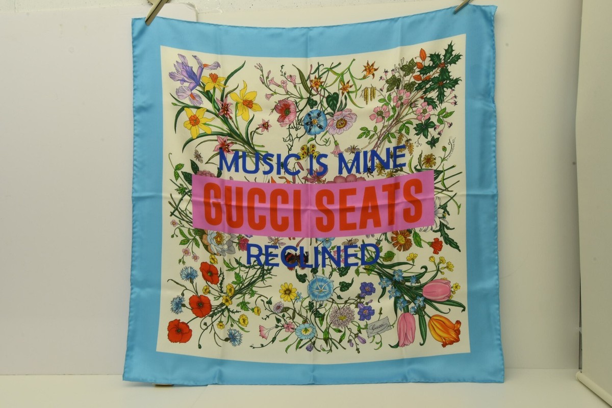 Authentic Gucci Seats Scarf Blue White Silk 90cm Floral Music Is Mine Reclined | eBay Authentic Gucci Seats Scarf Blue White Silk 90cm Floral Music Is Mine Reclined | eBay