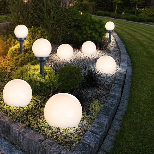 Kugellampe Solarleuchte Außenleuchte LED Erdspieß weiß Garten Wegelampe 10er Set - Bild 8 von 12