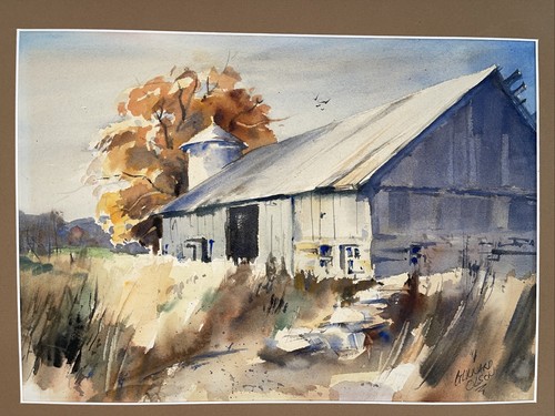 Farmhouse Barn Painting Landscape Original Rural Farm Matted 14x18” Signed Olson - Picture 2 of 12