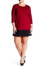 NWT LEOTA dress 2L colorblock plus sized mini ponte burgandy black 2X XXL sassy