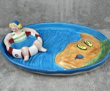 Boston Warehouse Chip and Dip Tray Platter 16" Beach Pool Woman in Inner Tube