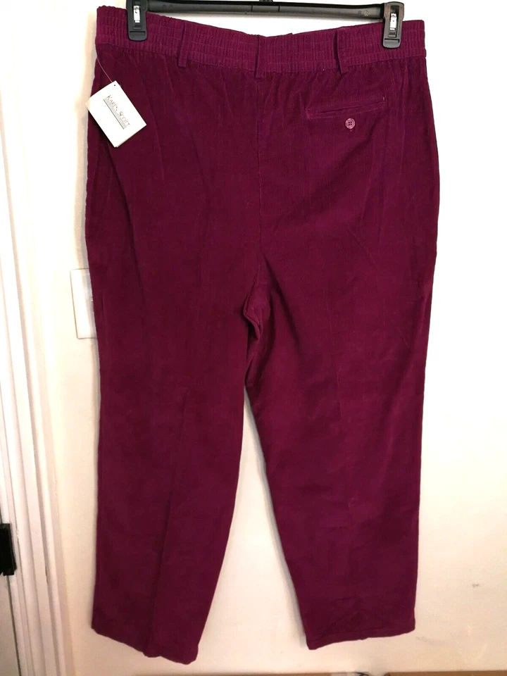 Pantalones de mujer Karen Scott 18 Plus pana granate púrpura vestido bolsillos trabajo Foto 2 de 4