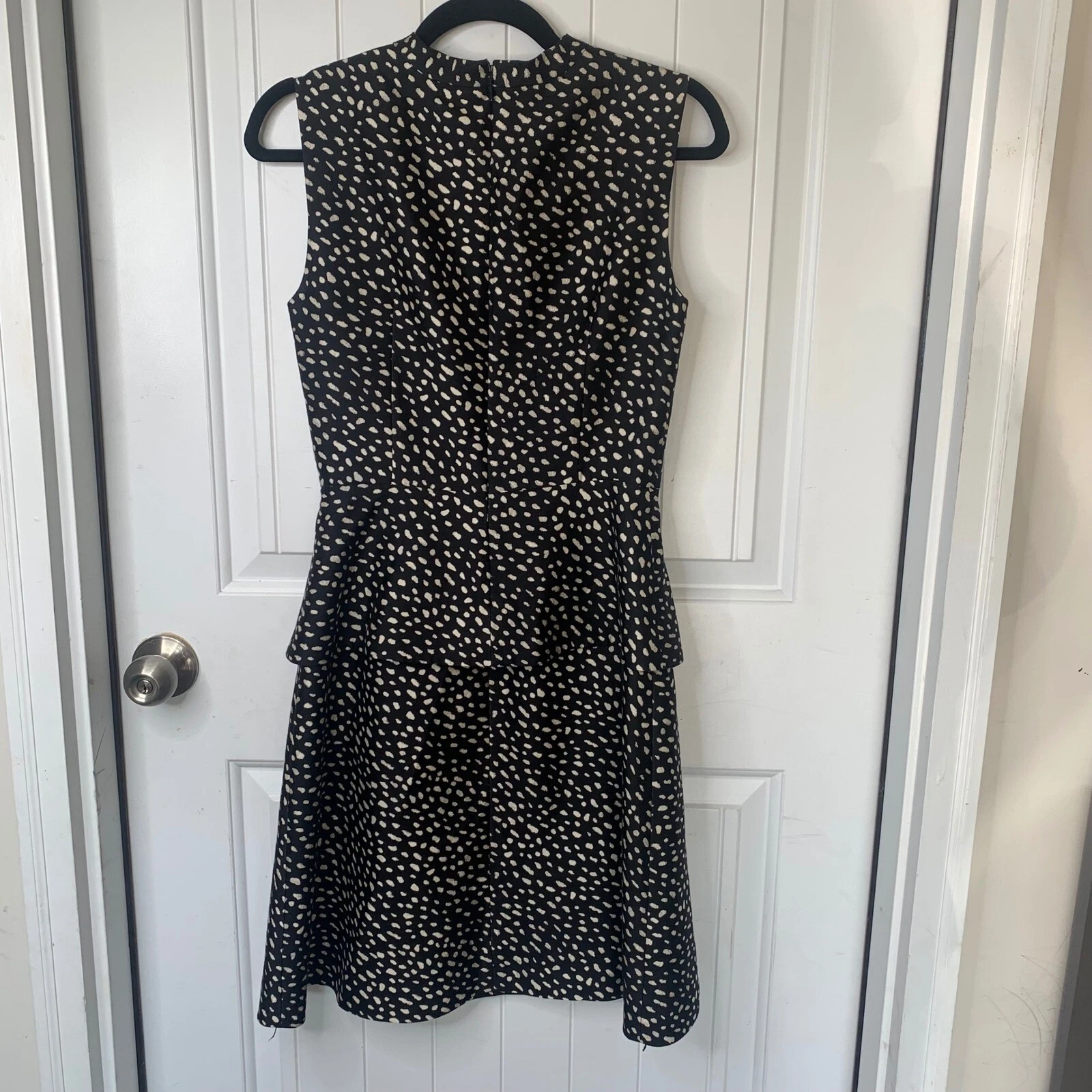 Abito Tory Burch oro a pois liana peplum raso nero taglia 2 ospite matrimonio