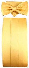 TigerTie Kummerbund + Einstecktuch + Fliege in gold hellgold - Seide Schärpe