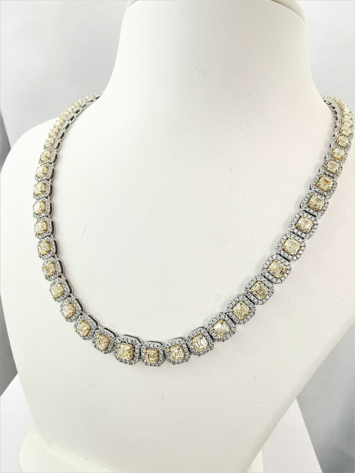 26.08 Ct Natural Fancy Yellow Diamond Tennis Necklace | VS1-VS2 | 14k White Gold image 7