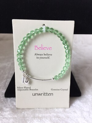 Silver Plated Bangle Bracelet with Peridot Faceted Beads by Unwritten