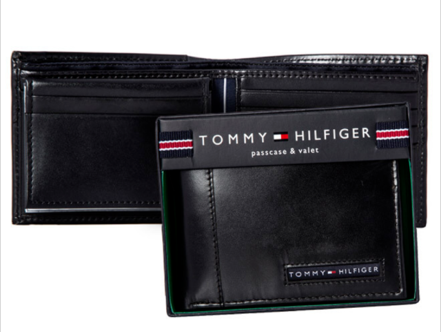 Geniune New Tommy Hilfiger Black Leather Mens Cambridge bifold wallet Authentic