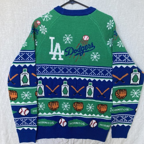 MLB LA Dodgers Fan Rare Ugly Christmas Sweater Sz L Baseball Hornitos Snowflake - Picture 3 of 9