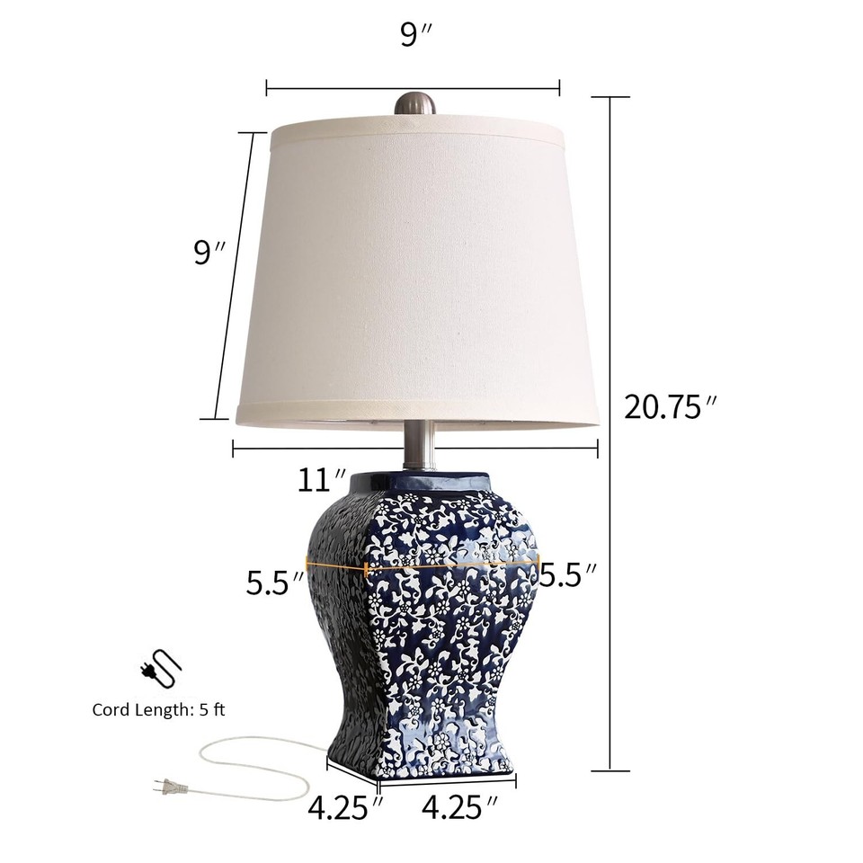 PoKat 20.75'' Chinoiserie Table Lamp, Classic Ceramic Lamp for Bedroom