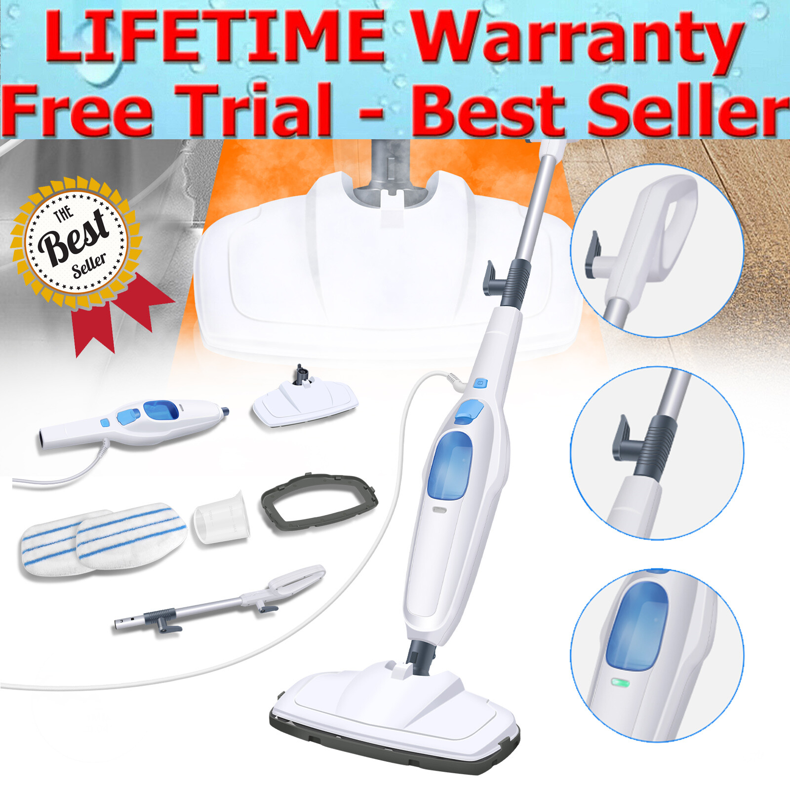 Steam Mop Cleaner for Hardwood,Tile,Laminate Floors,Glass,Fabric,4.8m Power Cord-image