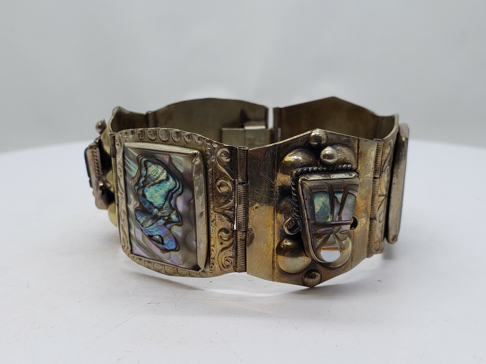 TAXCO MEXICO STERLING SILVER BRACELET ABALONE EAGLE H… Gem