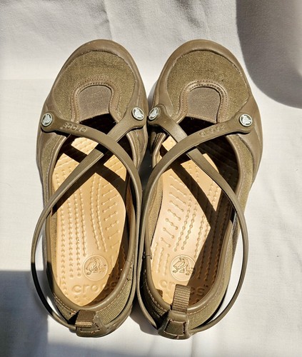 Crocs Celeste Mary Jane gekreuzte Riemen Schuhe Slipper braun Canvas Damen Größe 8 - Bild 5 von 10
