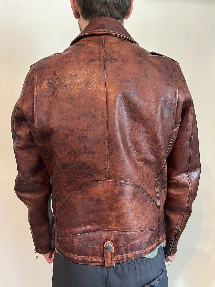 D73 Redford R-03 Leather Moto Biker Jacket Men's Size MEDIUM