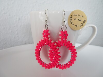 Ohrringe, pink SuperDuo Perlen, Handarbeit