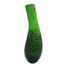 Large 15.5" Hand Blown Green Art Glass Curved Vase, Avocado Shape and Texture