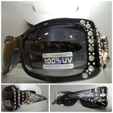 CLASSY WESTERN Rustic Bling COWGIRL Style SUNGLASSES Thick Black Frame Gold Boot