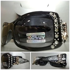 CLASSY WESTERN Rustic Bling COWGIRL Style SUNGLASSES Thick Black Frame Gold Boot