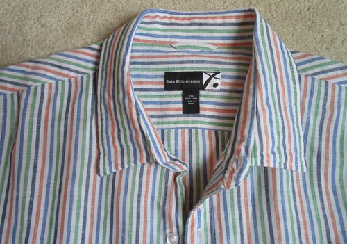 SAKS FIFTH AVENUE Striped Linen Shirt For Men Multicolored Size XXL - Picture 2 of 2