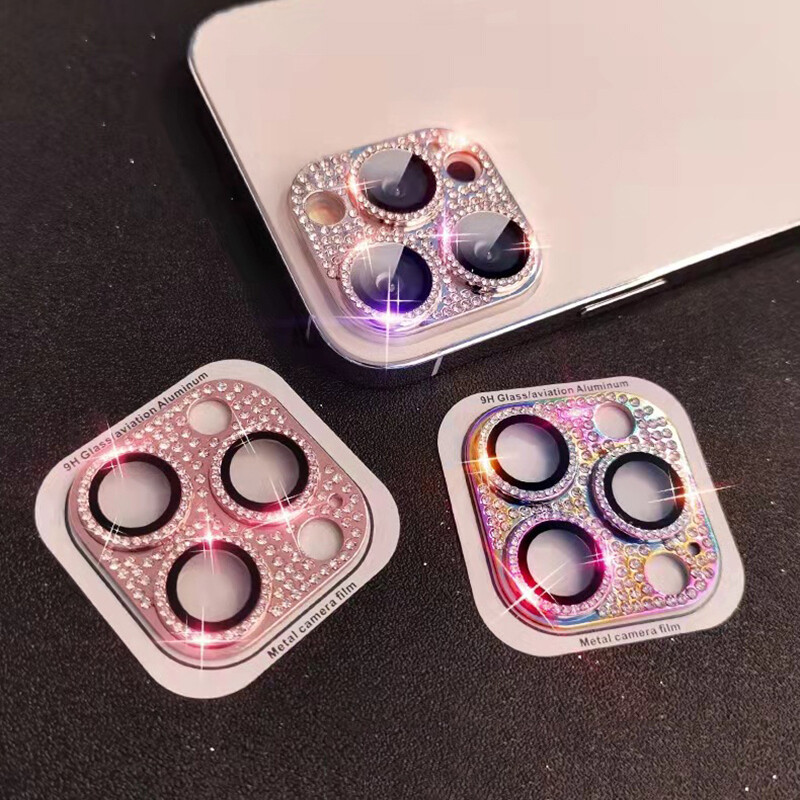 Protezione per obiettivo della fotocamera in vetro temperato anti-graffio con glter e diamante per iPhone 12 iPhone 12 PRO Max 12 Mini