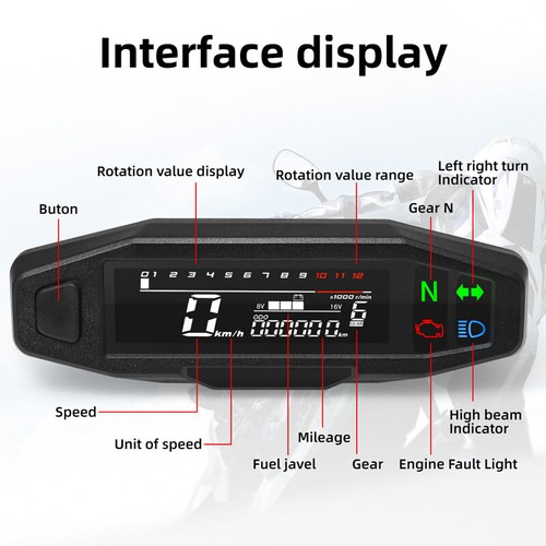 Universal Motorrad LCD Digital Tachometer Kilometerzähler Drehzahlmesser of - Picture 3 of 6