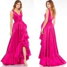 Mac Duggal Magenta Hot Pink Taffeta Hi-Low Ruffle Gown Size 4 $398