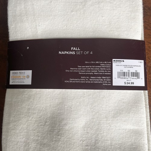 Set of 4 Kohls Red Cream Tan Blue Table Napkins Fringe Cotton 19 x 19 NWT 24.99 - 第 6/7 張圖片