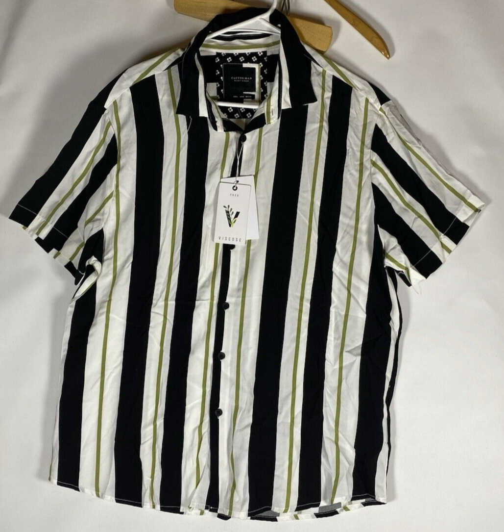 NWT Cactus Man Singh Button Up Shirt Men L Short Sleeve Striped Viscose  Casual