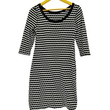 Amanda Lane pokadot thin sweater dress  round neckline black trim 3/4 sleeve med