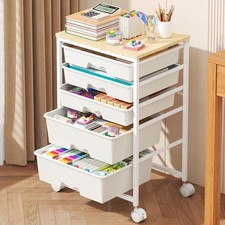 Rolling Cart W/ 5 Drawers Craft Art Dorm Office White Utility Cart Organizer W/