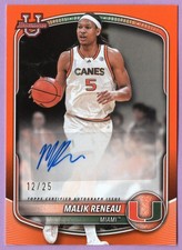 2025-26 BOWMAN UNIVERSITY PROSPECT AUTOGRAPH ORANGE BORDER MALIK RENEAU #D 12/25