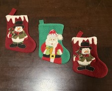 Vintage Lot of 3 Miniature Christmas Stockings 7" X 5  Mixed Fabrics