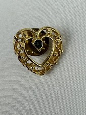 Vintage Heart Green Stone Gold Tone Harriet Carter Design Hat Pin