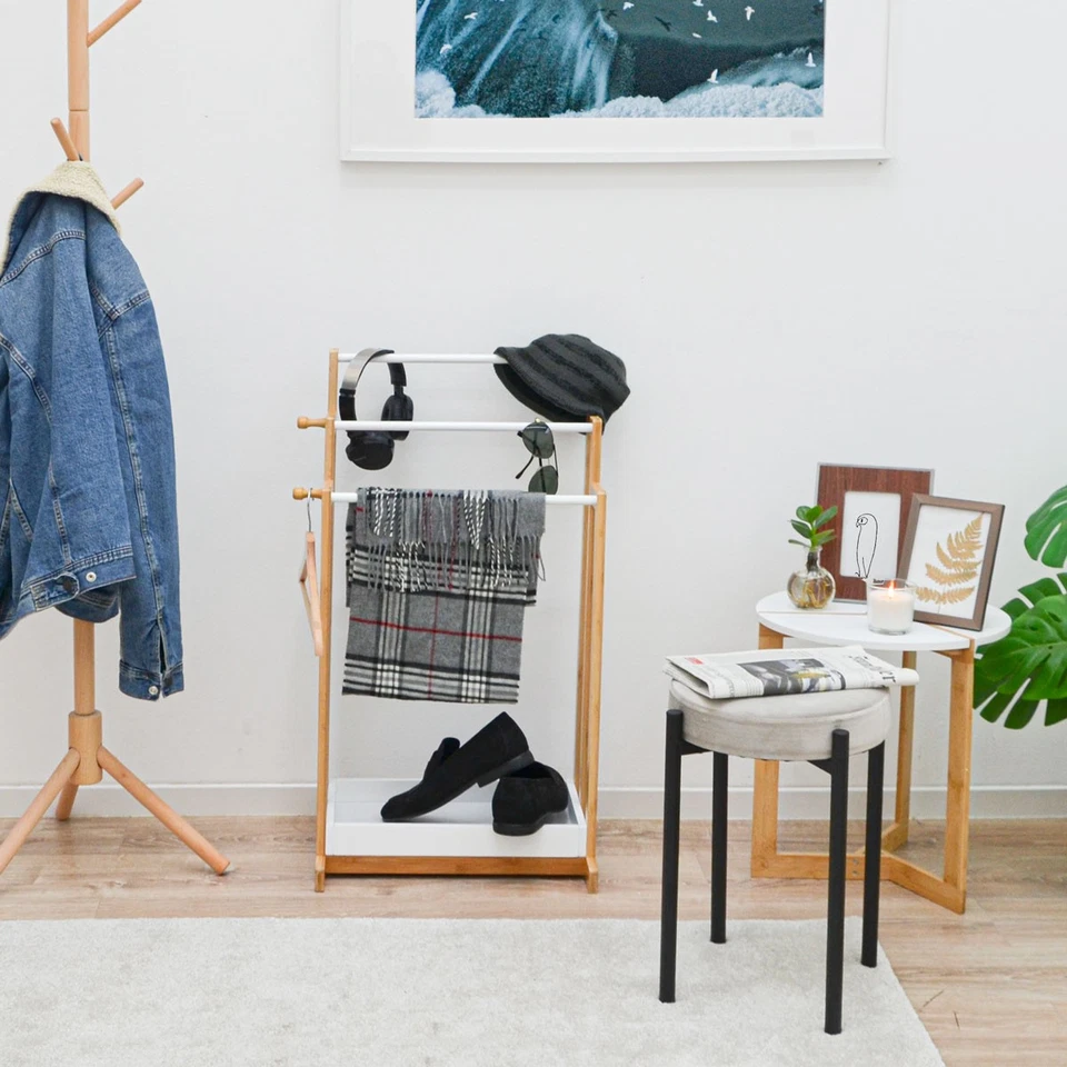 3 Stangen Bambus Handtuchhalter 45x35x84 Bad Handtuchständer Holz - Freistehend - Bild 3 von 4