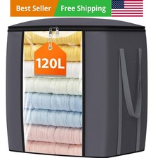 120L Extra Large Clothes Storage Bags, Foldable Blanket Storage and Organizat...