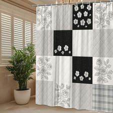 Floral Black and White Shower Curtain, Elegant Rose Design