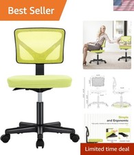 Compact Armless Ergonomic Office Chair with Height Adjustment, Classic Green