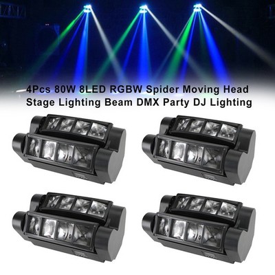  4X 8 LED Spider Moving Head Beam Stage Lighting RGBW Disco DMX Party DJ Lights