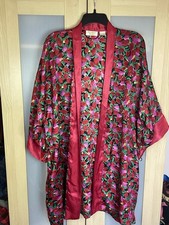 Victorias Secret Vintage Kimono Robe L Oversize Floral Satin Red Valentines Boho
