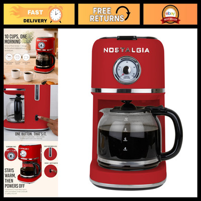 Retro 10-Cup Coffee Maker - Classic Design, Stylish Red, Easy Brew, Kitchen Esse