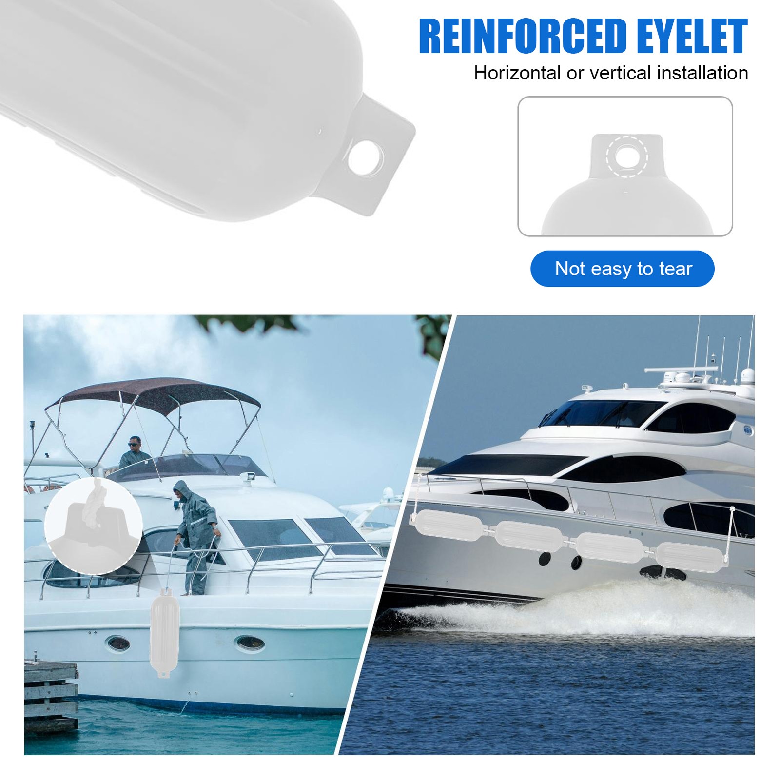 4PCS Boat Fender10x30'' Marine Inflatable Buoys Vinyl Ribbed Dock Bumper White