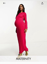Threadbare Maternity Pink Knit Solid Midi Dress, Long Sleeve