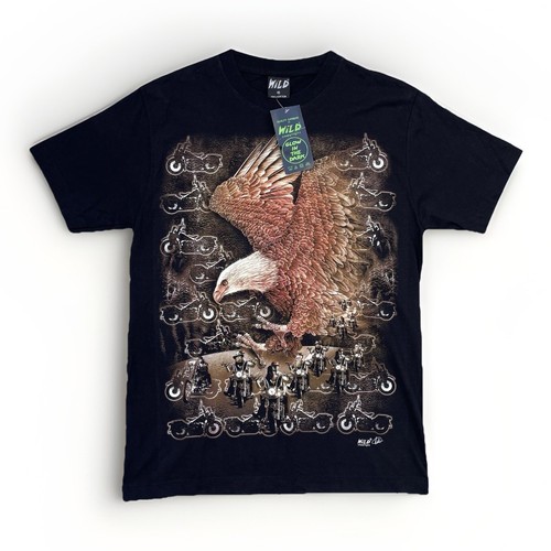 WiLD Eagle Biker Harley T-Shirt Men's M Black Glow in the Dark Print Motorcycle