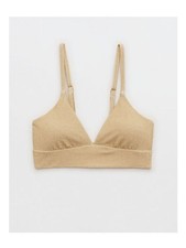 Aerie Sparkle Triangle Banded Bikini Top NEW Golden Oak Medium Gold Glitter
