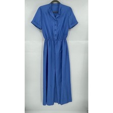 Vintage Homemade Fit  Flare Dress Girls Blue Snap Elastic Waist Short Sleeve