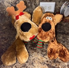 Hallmark Rodney Riley and Ronda Reindeer Striped Red Green Scarves Plush 7” Vntg