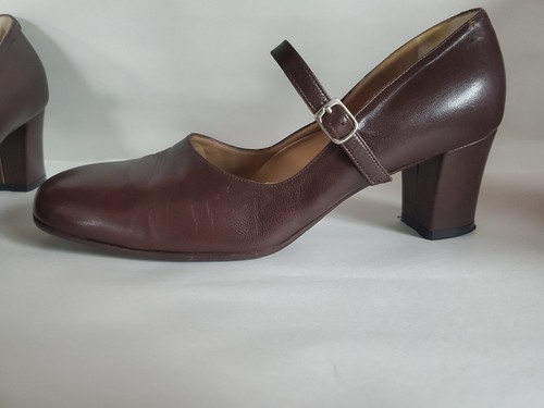 Cinturino con fibbia punta tonda tacco alto Mary Jane in pelle marrone Varda taglia 6,5 - Foto 3 di 8